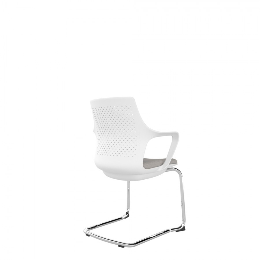 White Perforated Back Chair With Integrated Arms, Upholstered Seat And Chrome Cantilever Frame